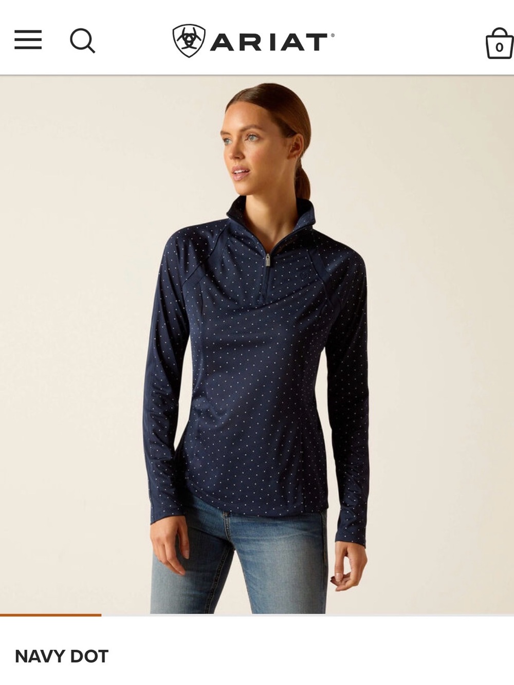 Ariat Sunstopper 3.0 Navy Polka-Dot Quarter Zip Long Sleeve Top